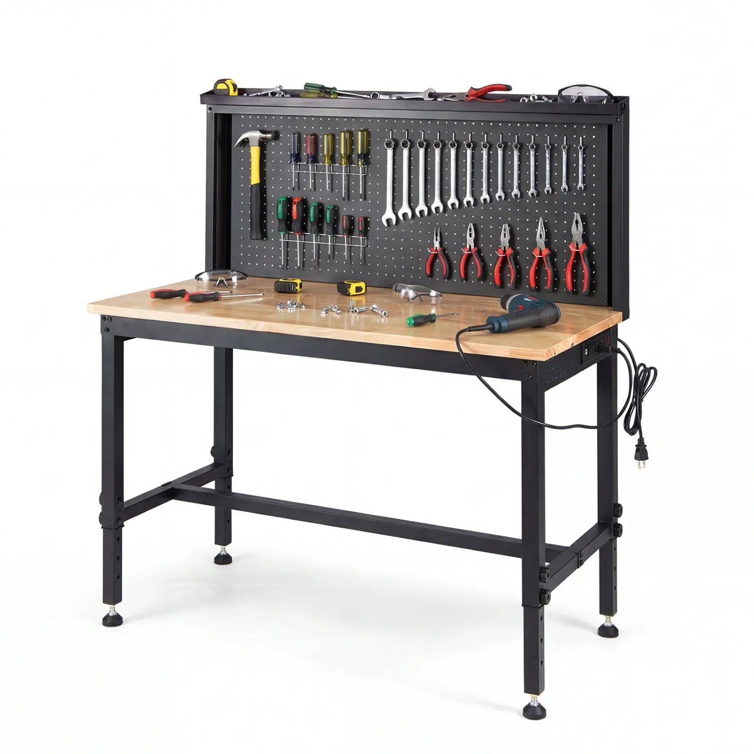 48 Inch Heavy Duty Workbench with AC/USB Outlets and Pegboard-Natural by DirectDeals