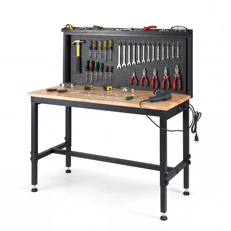 48 Inch Heavy Duty Workbench with AC/USB Outlets and Pegboard-Natural by DirectDeals