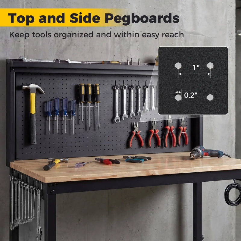 48 Inch Heavy Duty Workbench with AC/USB Outlets and Pegboard-Natural by DirectDeals