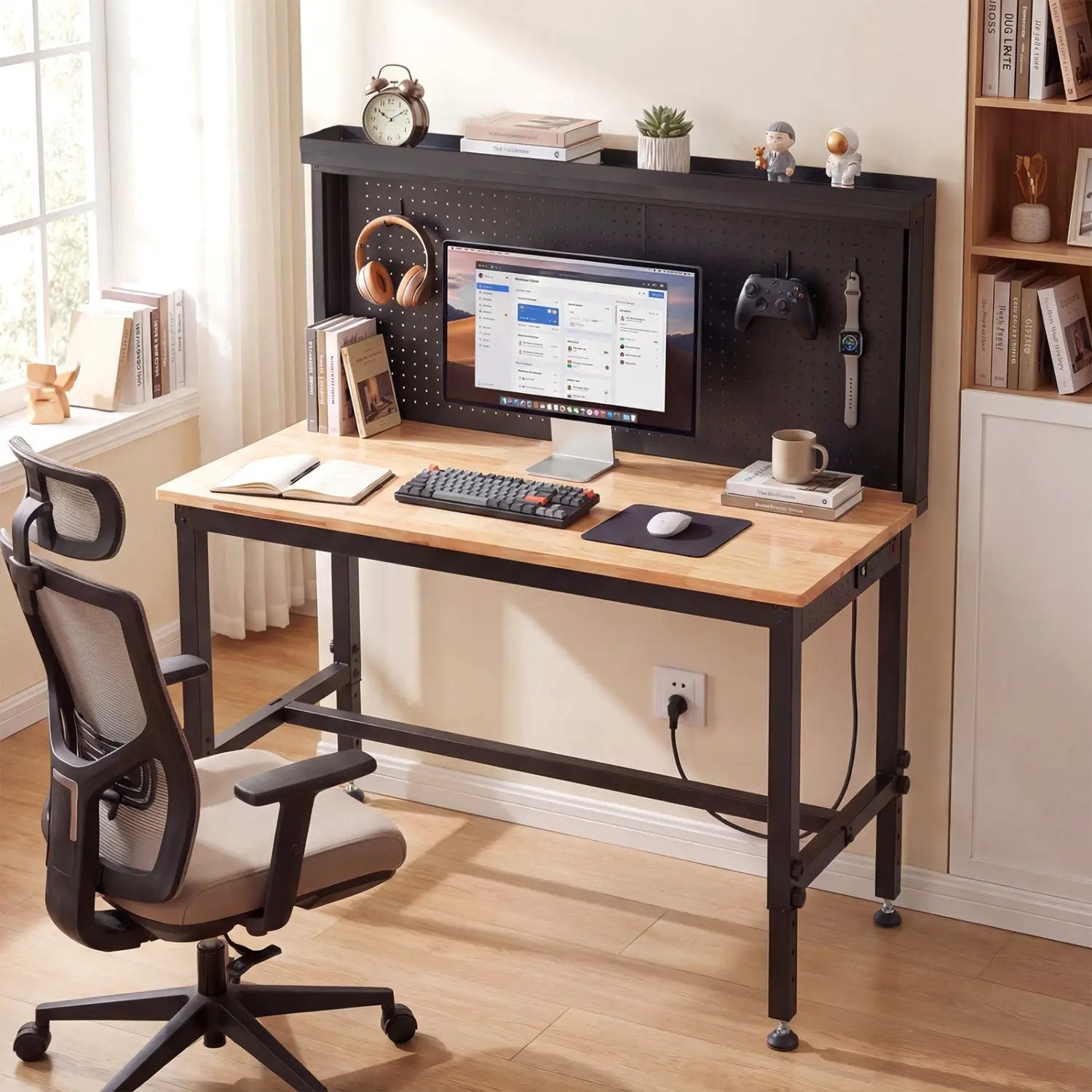 48 Inch Heavy Duty Workbench with AC/USB Outlets and Pegboard-Natural by DirectDeals