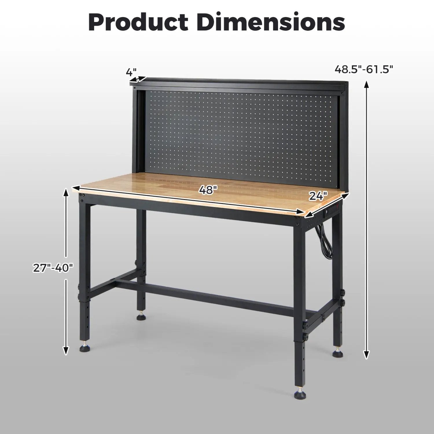 48 Inch Heavy Duty Workbench with AC/USB Outlets and Pegboard-Natural by DirectDeals