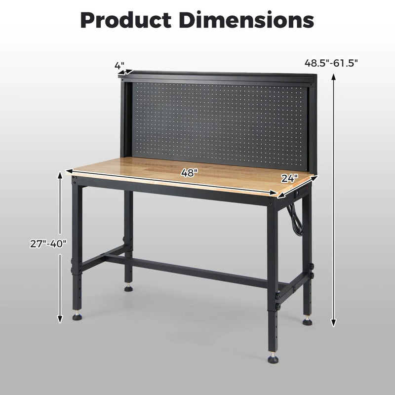 48 Inch Heavy Duty Workbench with AC/USB Outlets and Pegboard-Natural by DirectDeals