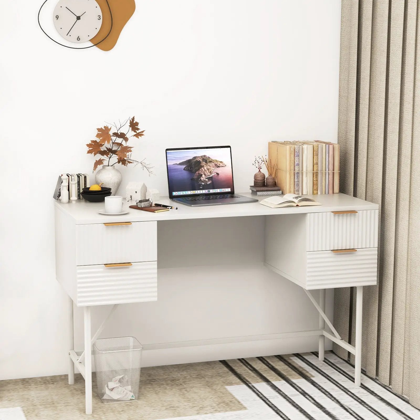 48 Inch Home Office Computer Desk with 4 Drawers-White by DirectDeals