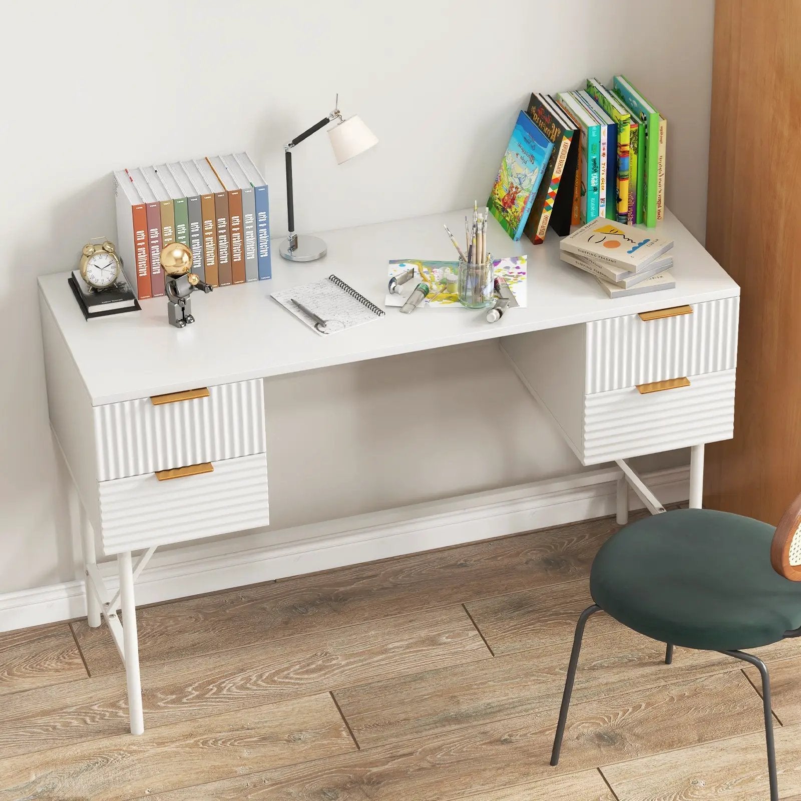 48 Inch Home Office Computer Desk with 4 Drawers-White by DirectDeals