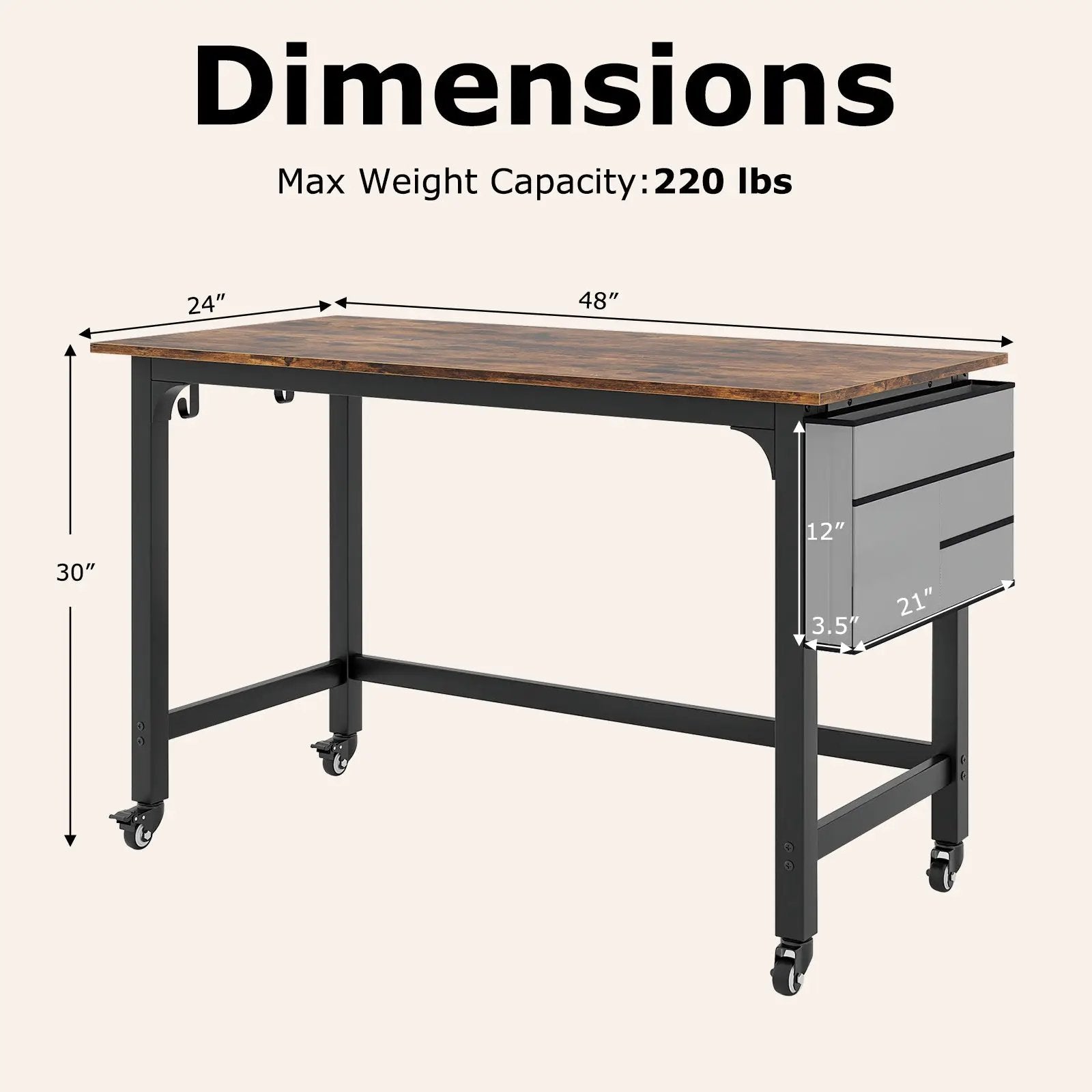 48 Inch Mobile Computer Workstation with 4 Smooth Casters by DirectDeals