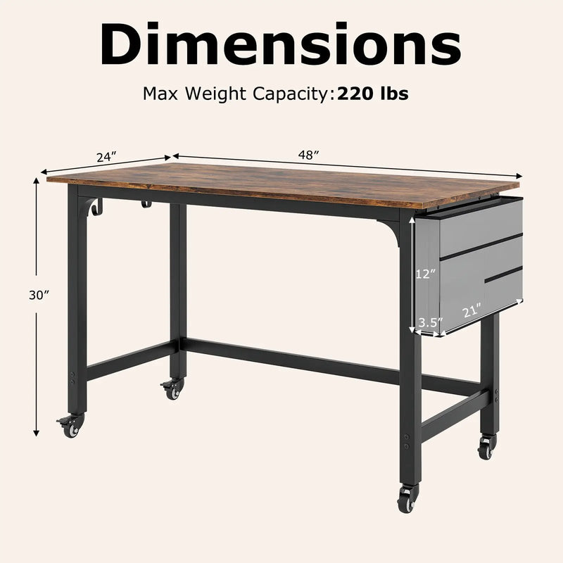 48 Inch Mobile Computer Workstation with 4 Smooth Casters by DirectDeals