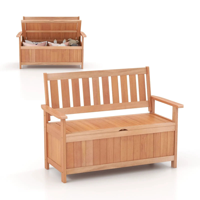 48 Inch Patio Wood Storage Bench with Slatted Backrest by DirectDeals