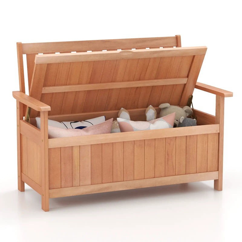 48 Inch Patio Wood Storage Bench with Slatted Backrest by DirectDeals