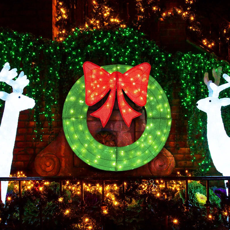 48 Inch Pre-Lit Lighted Christmas Mesh Wreath with Bow and 200 LED Bulbs by DirectDeals