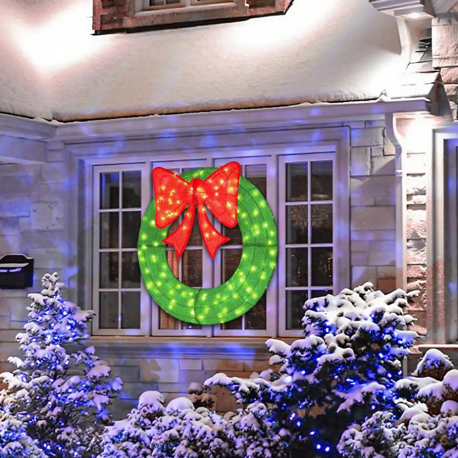 48 Inch Pre-Lit Lighted Christmas Mesh Wreath with Bow and 200 LED Bulbs by DirectDeals