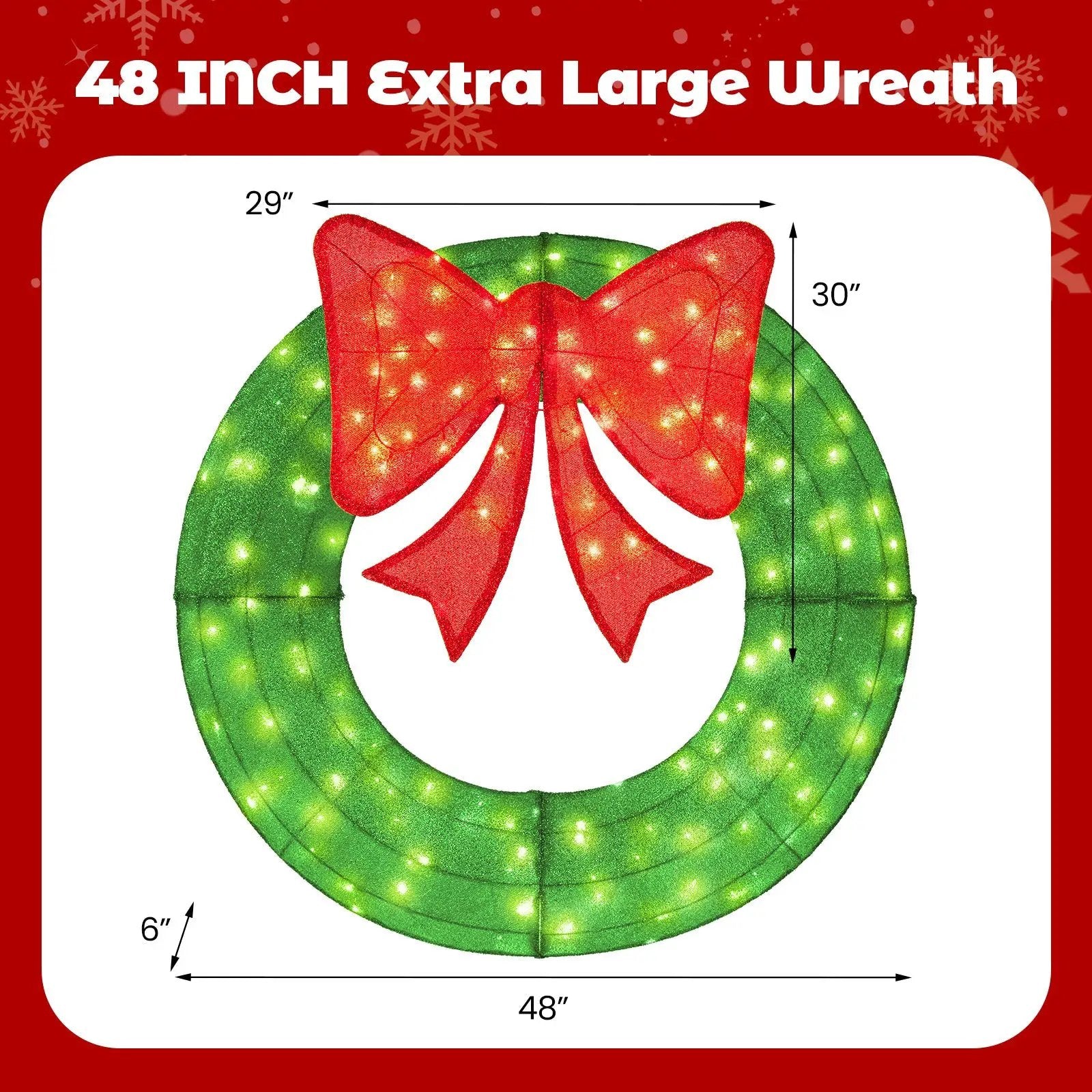 48 Inch Pre-Lit Lighted Christmas Mesh Wreath with Bow and 200 LED Bulbs by DirectDeals