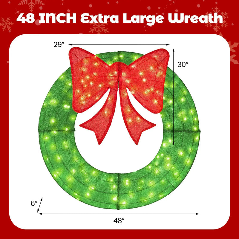 48 Inch Pre-Lit Lighted Christmas Mesh Wreath with Bow and 200 LED Bulbs by DirectDeals
