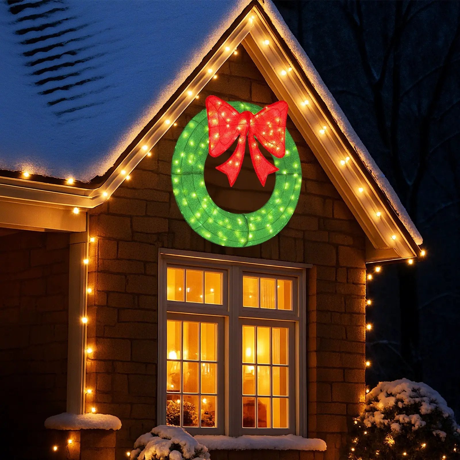48 Inch Pre-Lit Lighted Christmas Mesh Wreath with Bow and 200 LED Bulbs by DirectDeals
