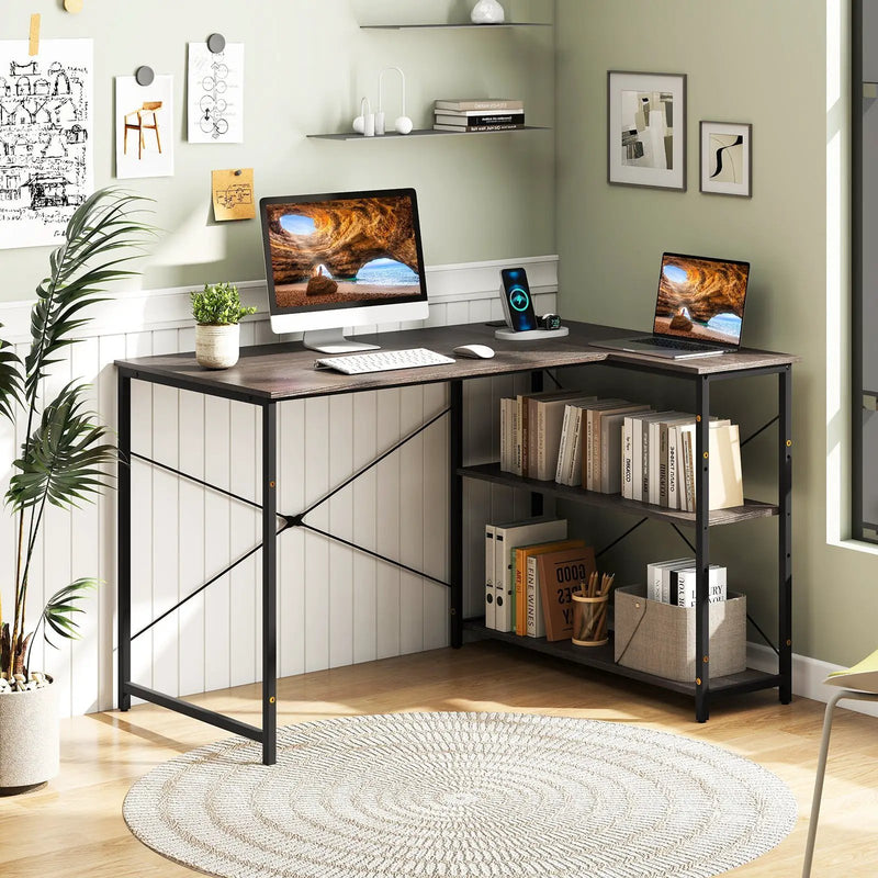 48 Inch Reversible L Shaped Computer Desk with Adjustable Shelf by DirectDeals