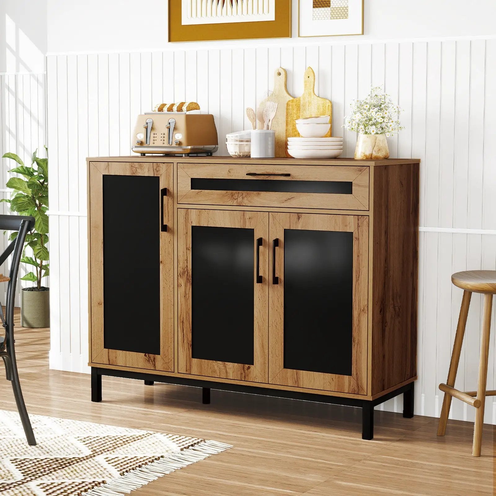 48 Inch Sideboard Buffet Cabinet with Drawer and Metal Legs-Natural by DirectDeals