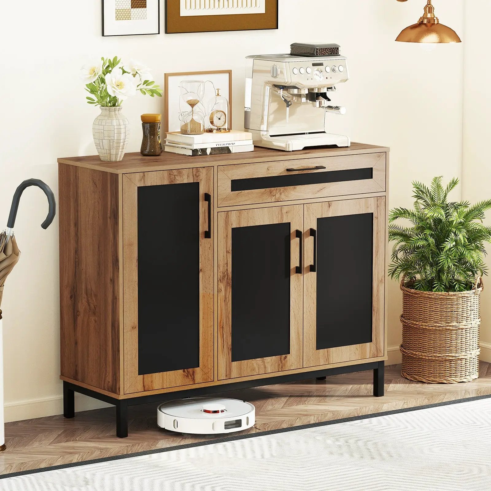 48 Inch Sideboard Buffet Cabinet with Drawer and Metal Legs-Natural by DirectDeals