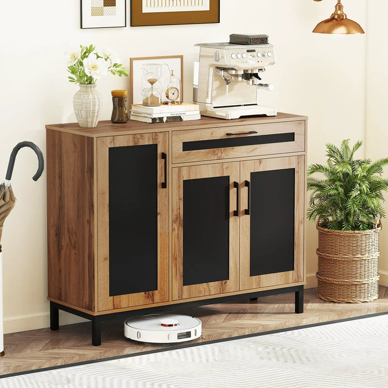 48 Inch Sideboard Buffet Cabinet with Drawer and Metal Legs-Natural by DirectDeals