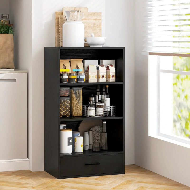 48 Inch Tall 4 Tiers Wood Bookcase with Drawer-Gray by DirectDeals
