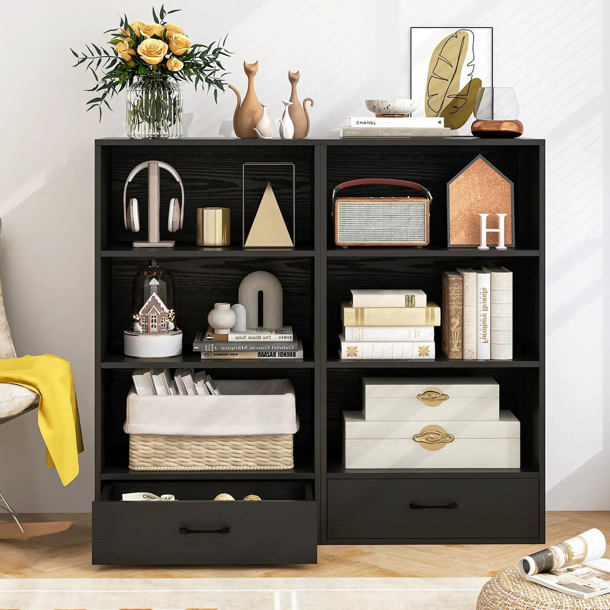 48 Inch Tall 4 Tiers Wood Bookcase with Drawer-Gray, photo 2 of 11