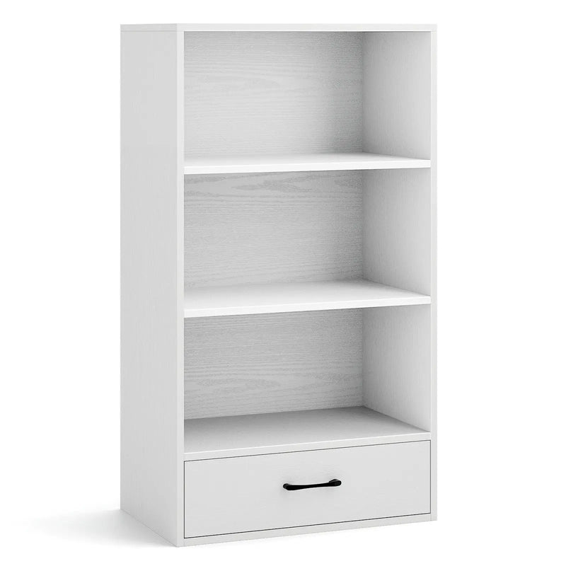 48 Inch Tall 4 Tiers Wood Bookcase with Drawer-Gray by DirectDeals
