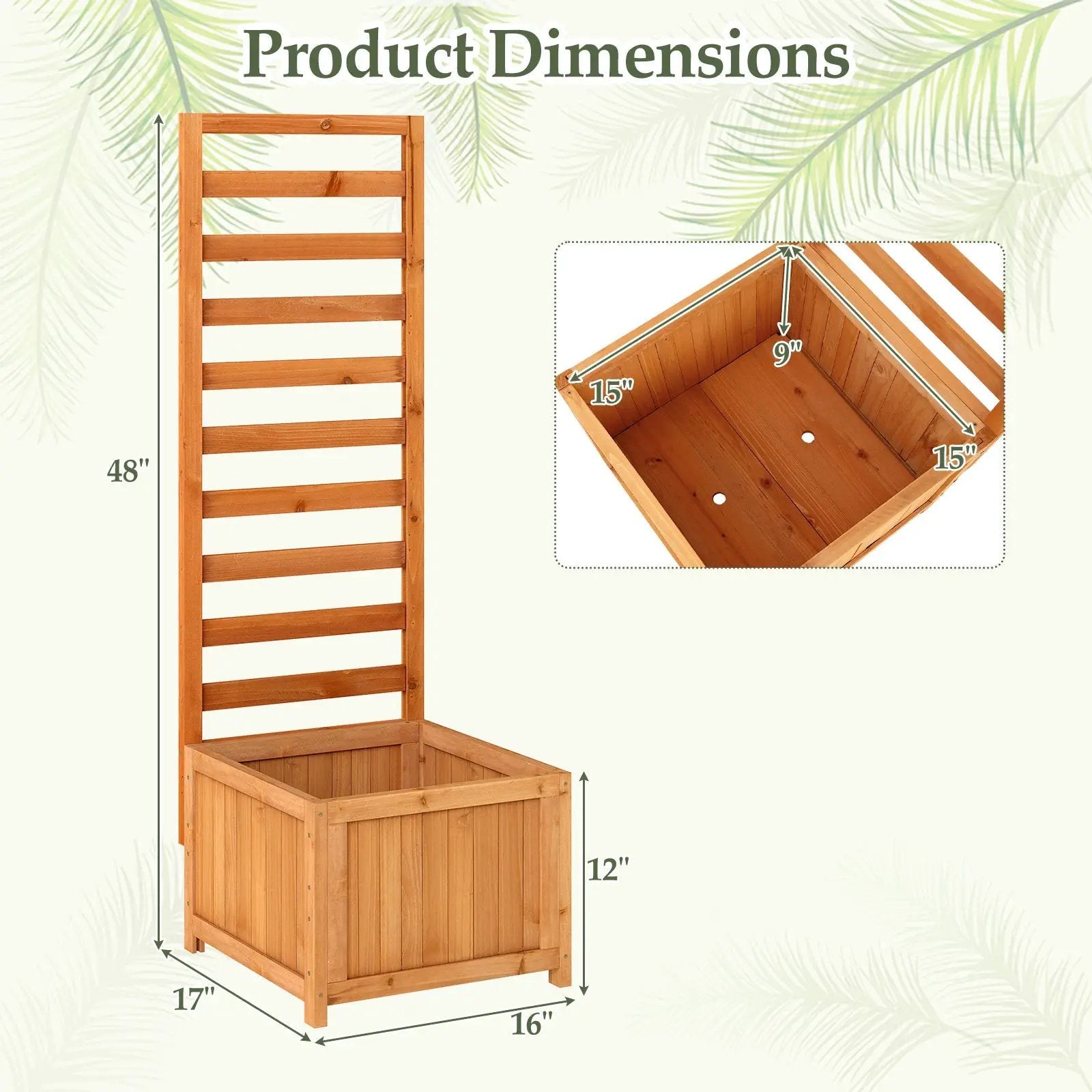 48 Inch Wood Raised Garden Bed with Trellis with Drainage Holes-Natural by DirectDeals