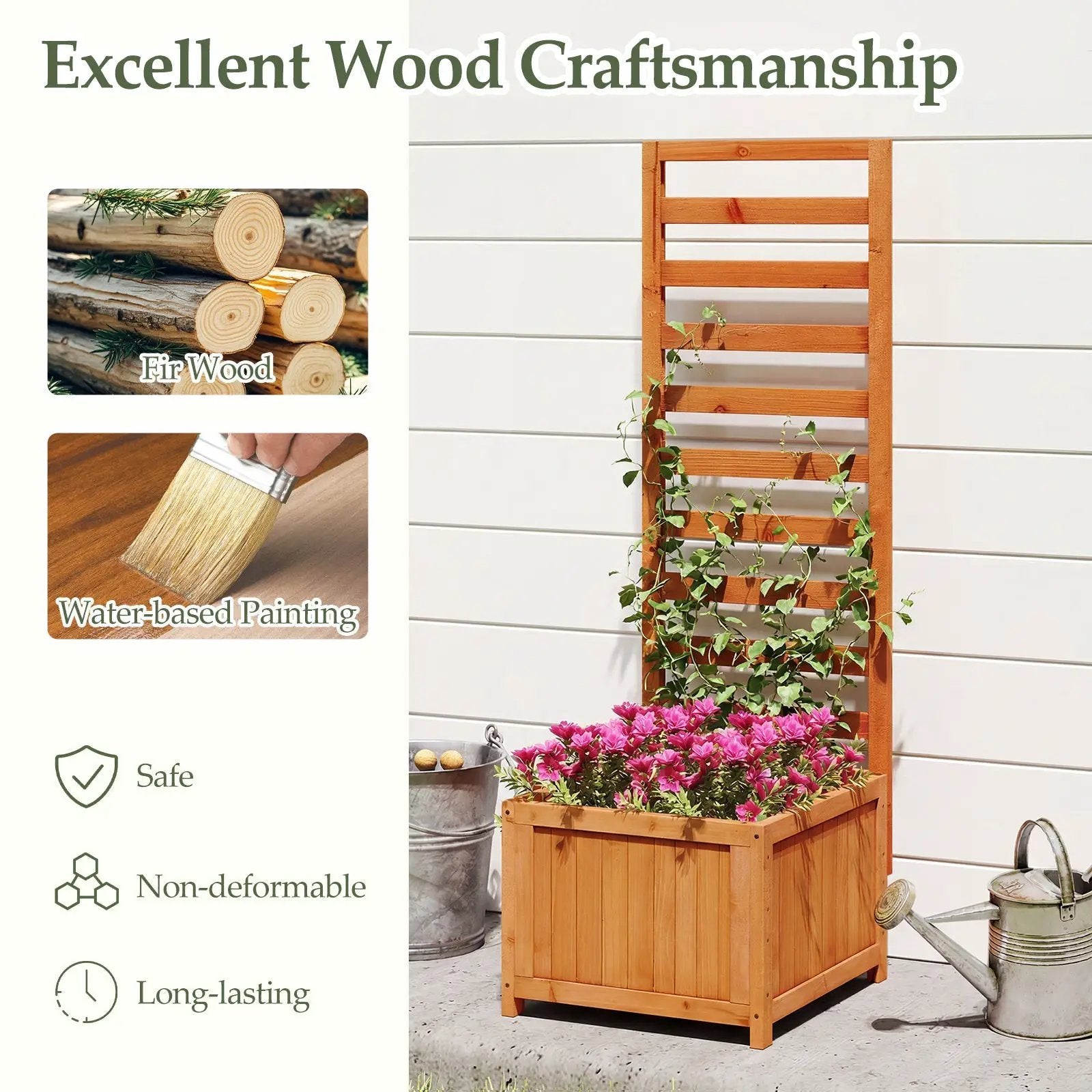 48 Inch Wood Raised Garden Bed with Trellis with Drainage Holes-Natural by DirectDeals