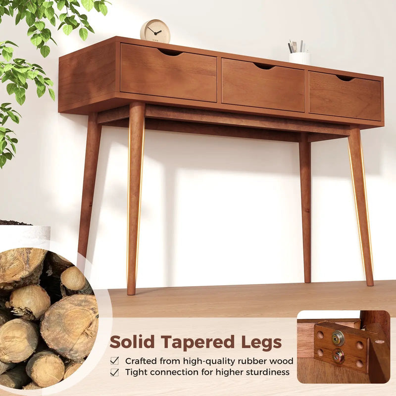 48 Inch Writing Computer Desk with 3 Drawers Solid Wood Legs-Walnut by DirectDeals
