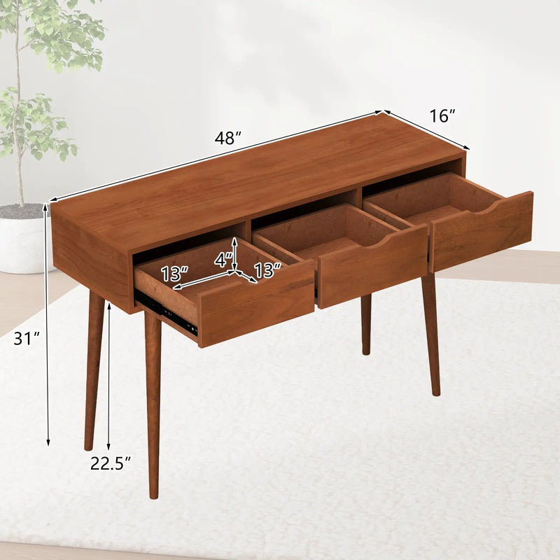 48 Inch Writing Computer Desk with 3 Drawers Solid Wood Legs-Walnut by DirectDeals