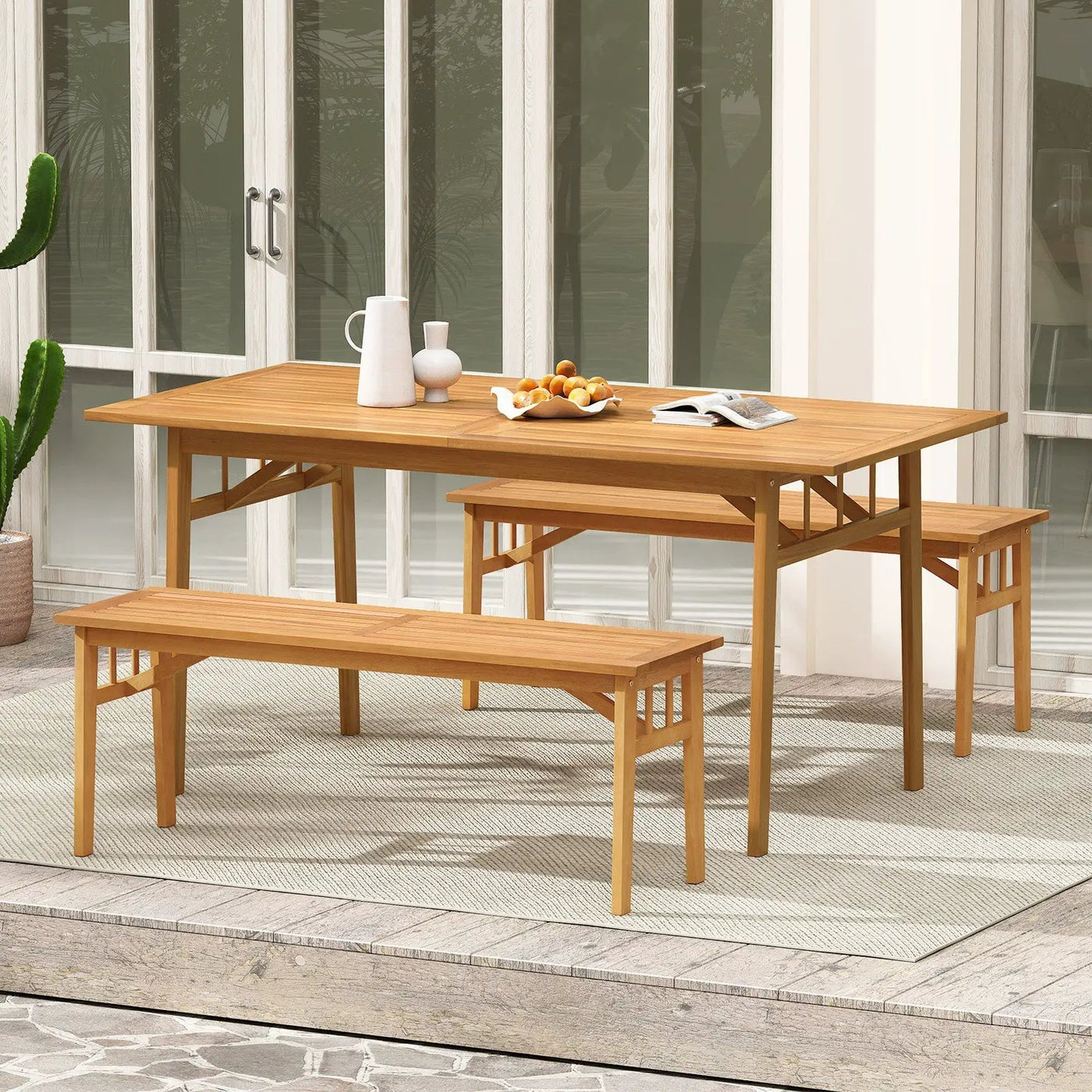 48 Inches Acacia Wood Bench with Breathable Slat Seat and Stable Triangular Structure by DirectDeals