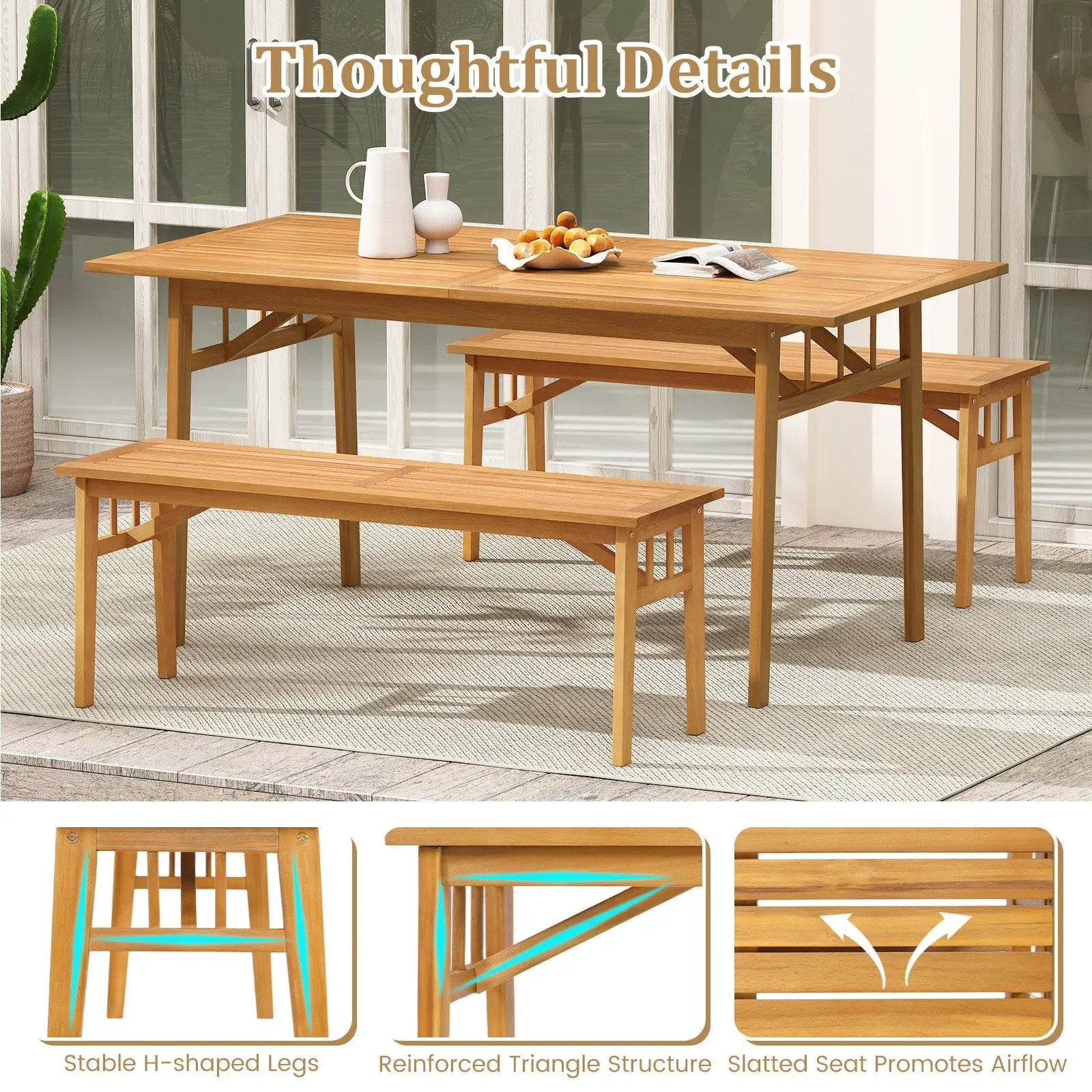 48 Inches Acacia Wood Bench with Breathable Slat Seat and Stable Triangular Structure by DirectDeals