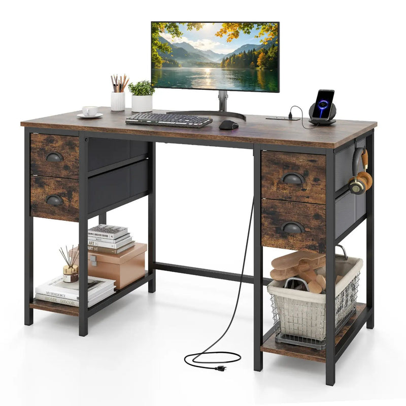 48-Inch Computer Desk with Power Outlet & 4 Fabric Drawers by DirectDeals