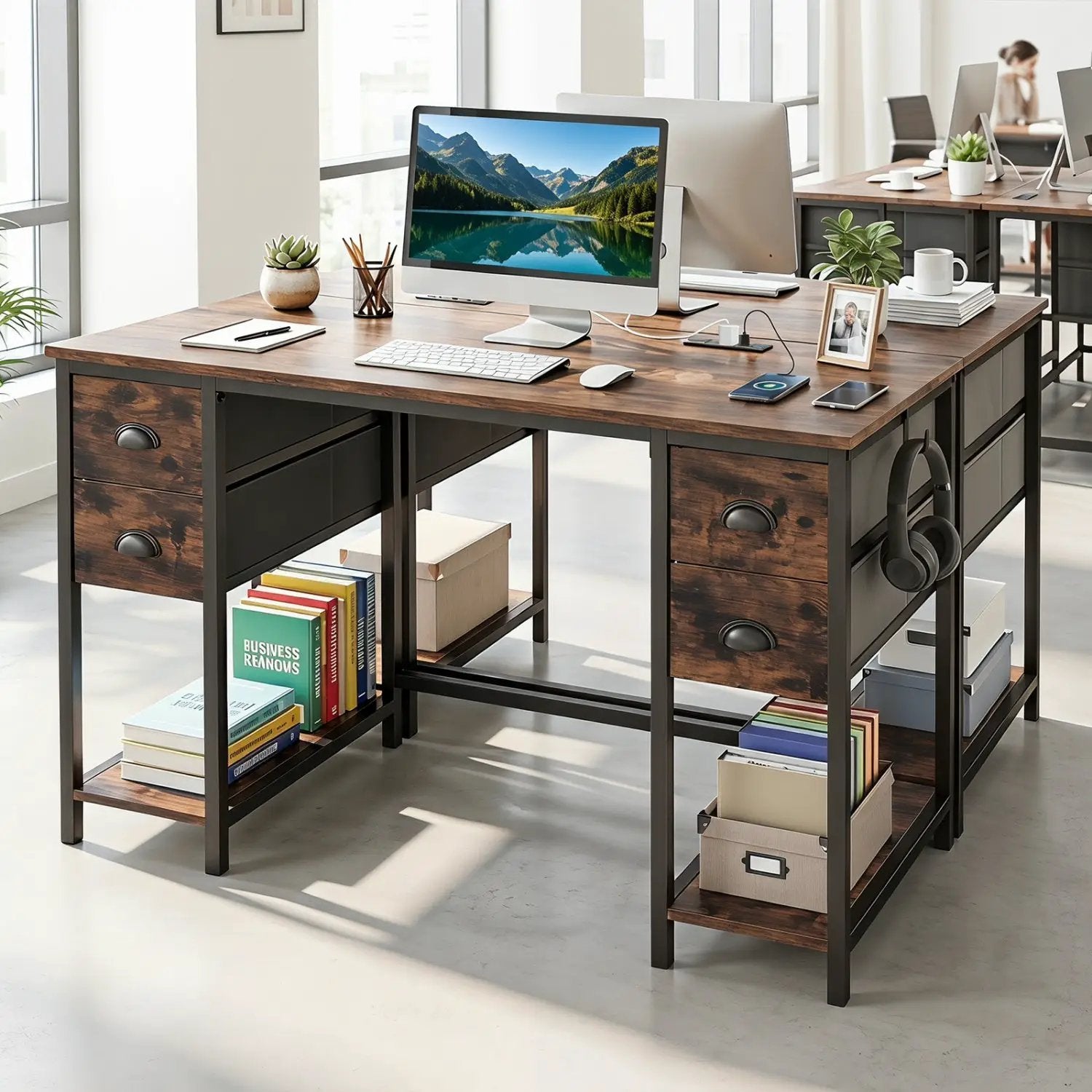 48-Inch Computer Desk with Power Outlet & 4 Fabric Drawers by DirectDeals