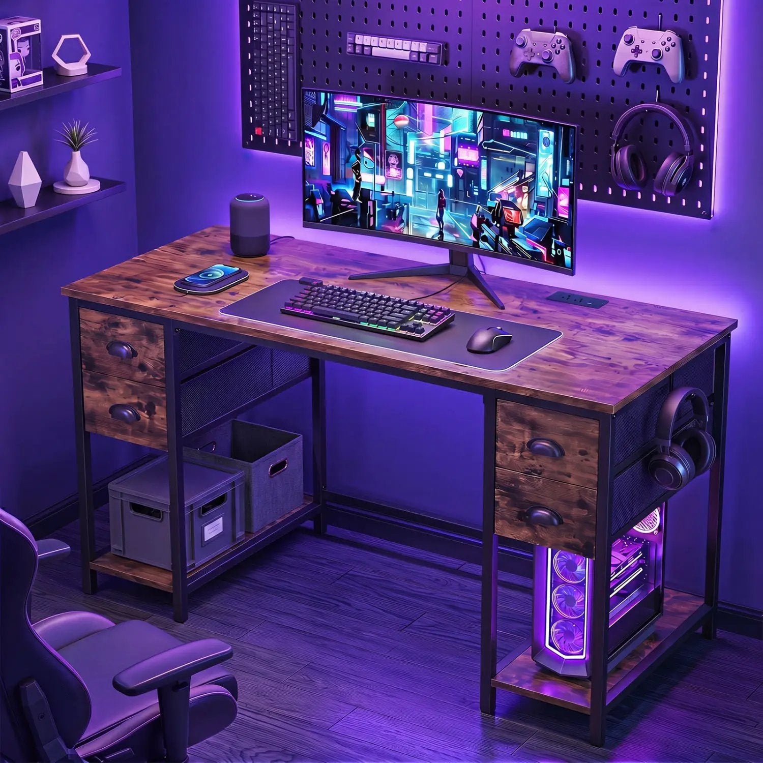 48-Inch Computer Desk with Power Outlet & 4 Fabric Drawers by DirectDeals