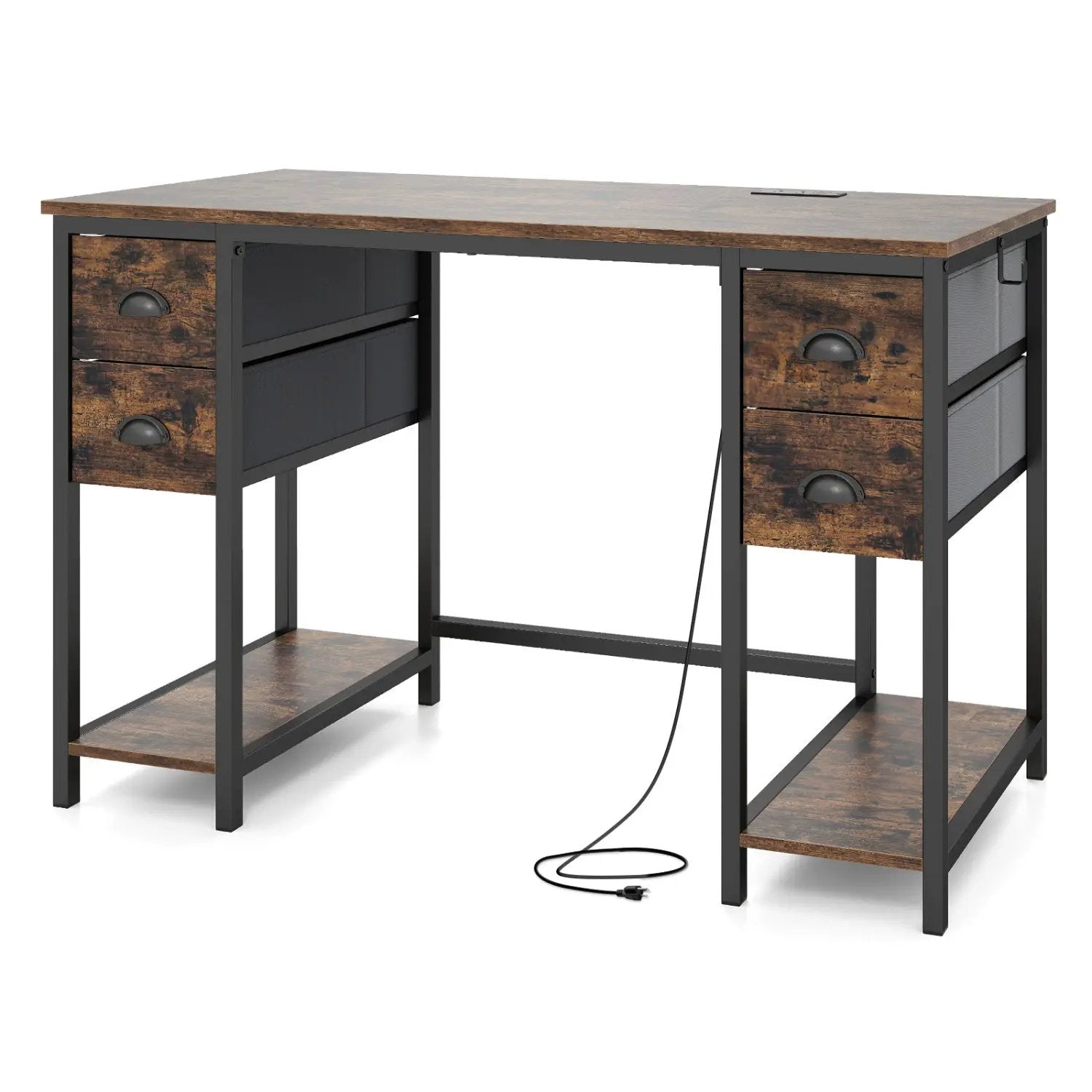 48-Inch Computer Desk with Power Outlet & 4 Fabric Drawers by DirectDeals