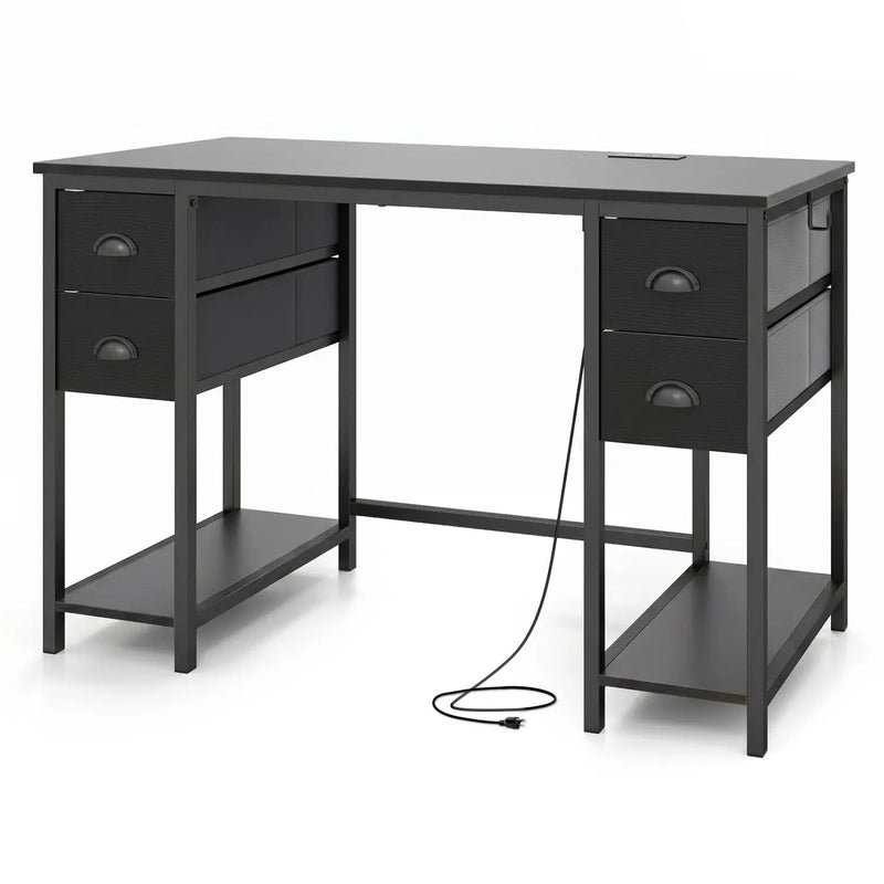 48-Inch Computer Desk with Power Outlet & 4 Fabric Drawers by DirectDeals