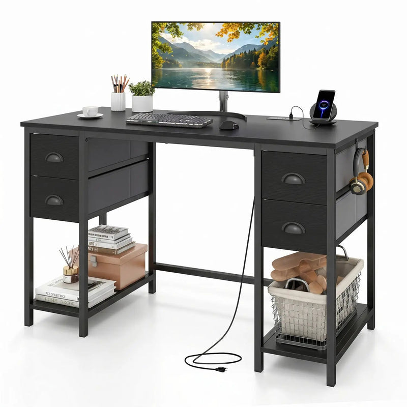 48-Inch Computer Desk with Power Outlet & 4 Fabric Drawers by DirectDeals