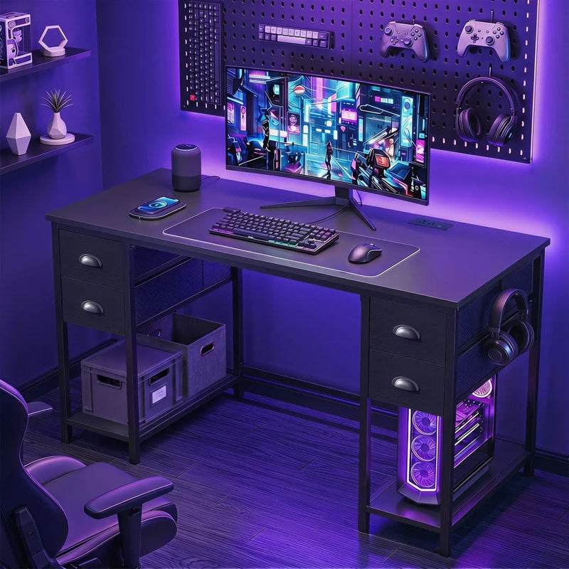 48-Inch Computer Desk with Power Outlet & 4 Fabric Drawers by DirectDeals