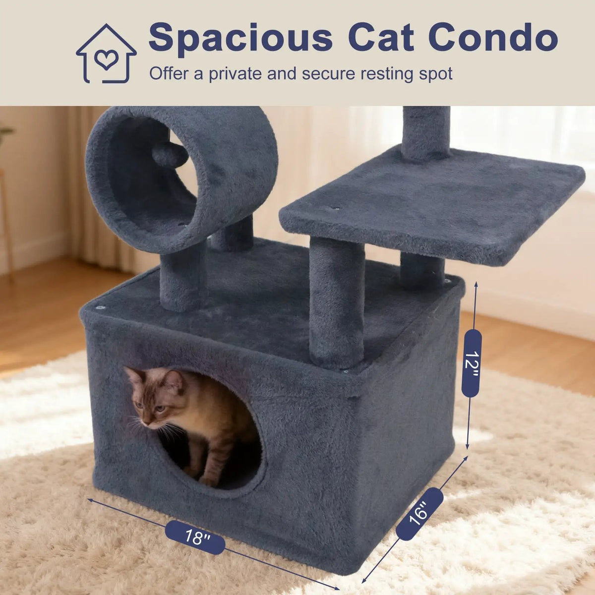 48 Inches Tall Cat Tree Multi-Level Kitten Tower with Large Condo Padded Top Perch, photo 17 of 24