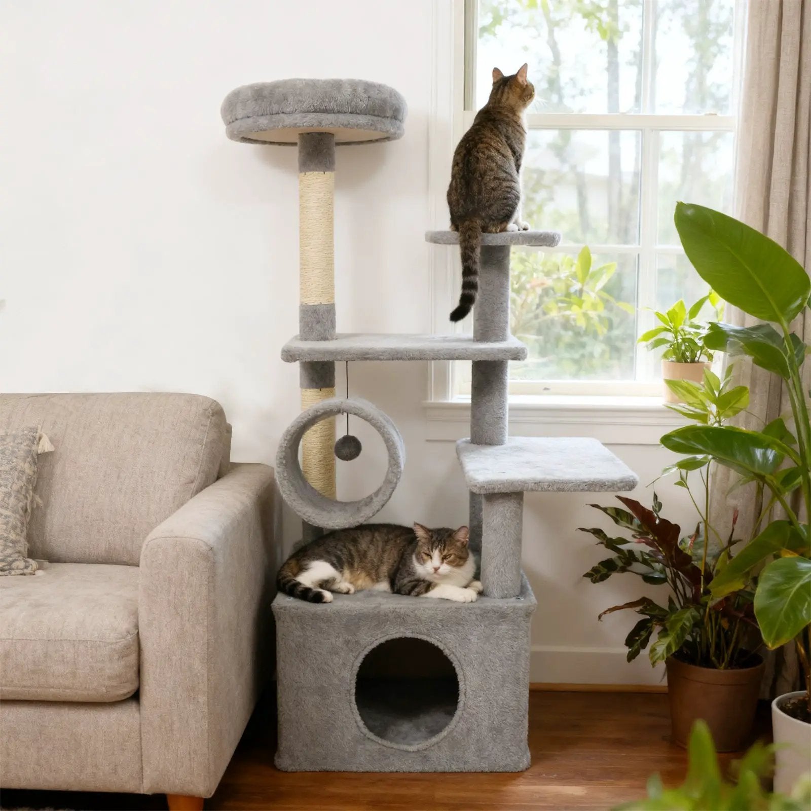 48 Inches Tall Cat Tree Multi-Level Kitten Tower with Large Condo Padded Top Perch by DirectDeals