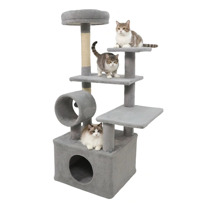 48 Inches Tall Cat Tree Multi-Level Kitten Tower with Large Condo Padded Top Perch by DirectDeals
