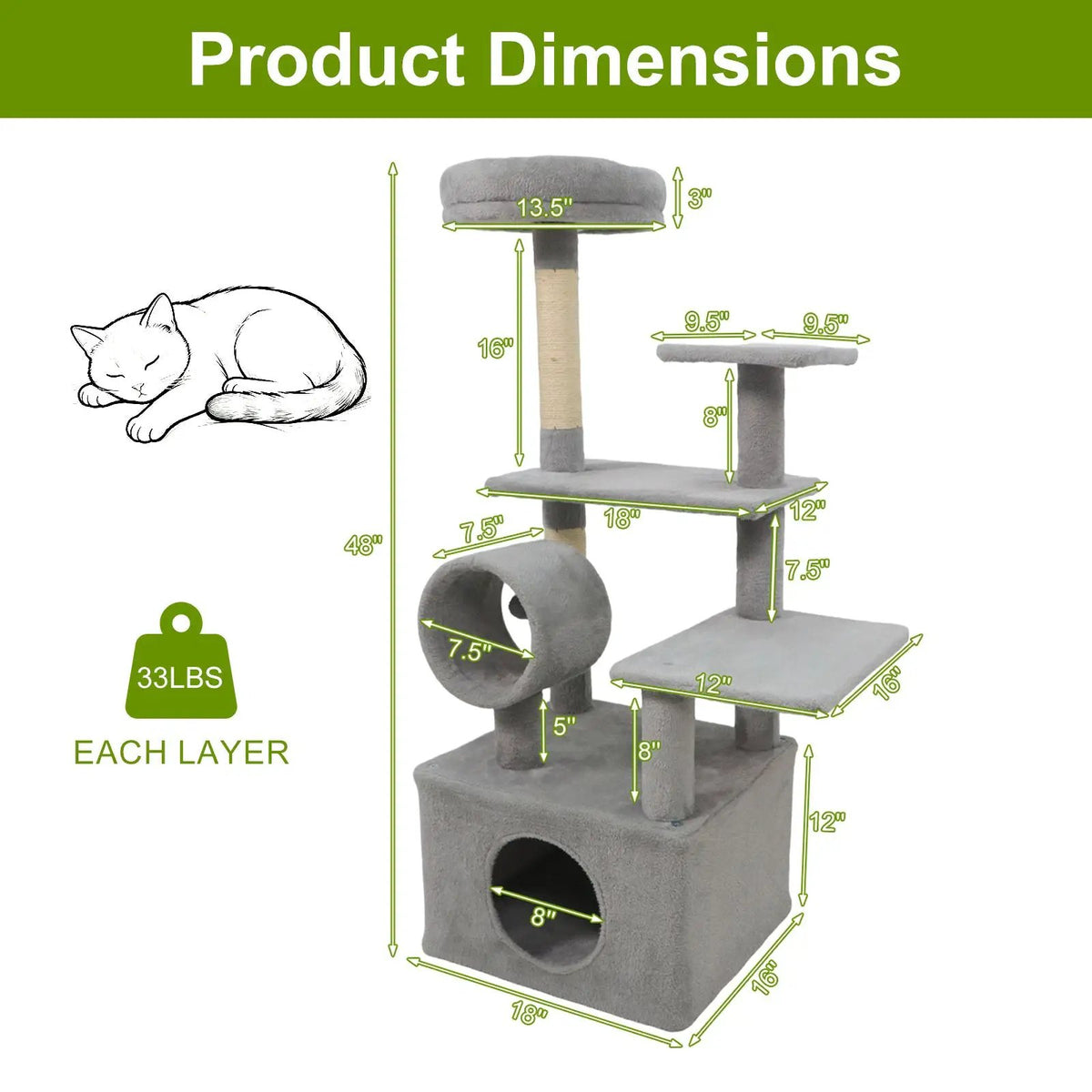 48 Inches Tall Cat Tree Multi-Level Kitten Tower with Large Condo Padded Top Perch, photo 14 of 24