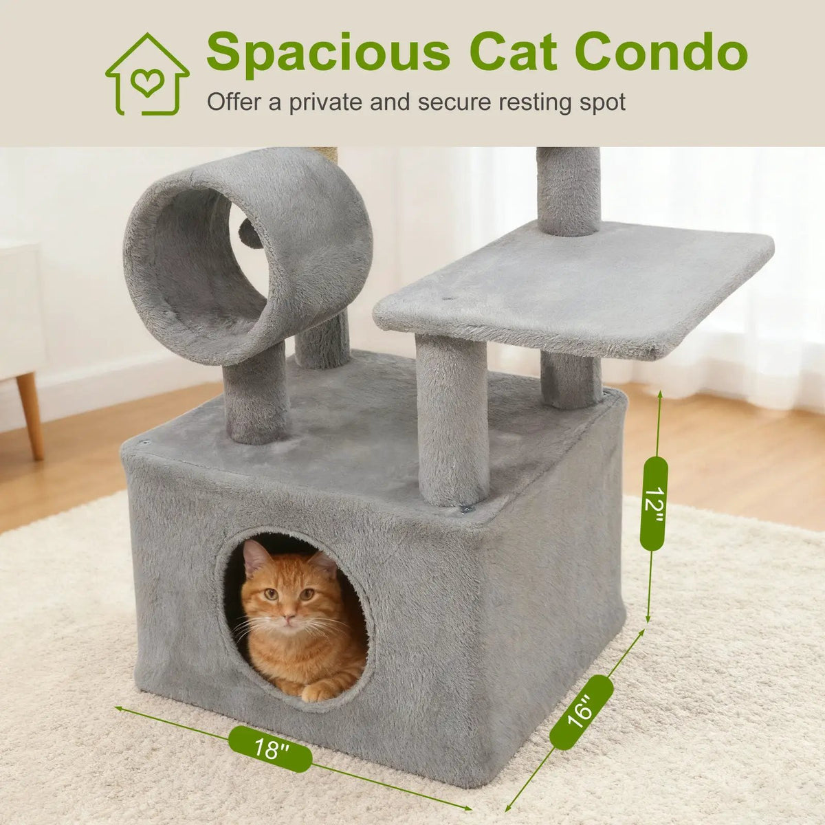48 Inches Tall Cat Tree Multi-Level Kitten Tower with Large Condo Padded Top Perch, photo 16 of 24