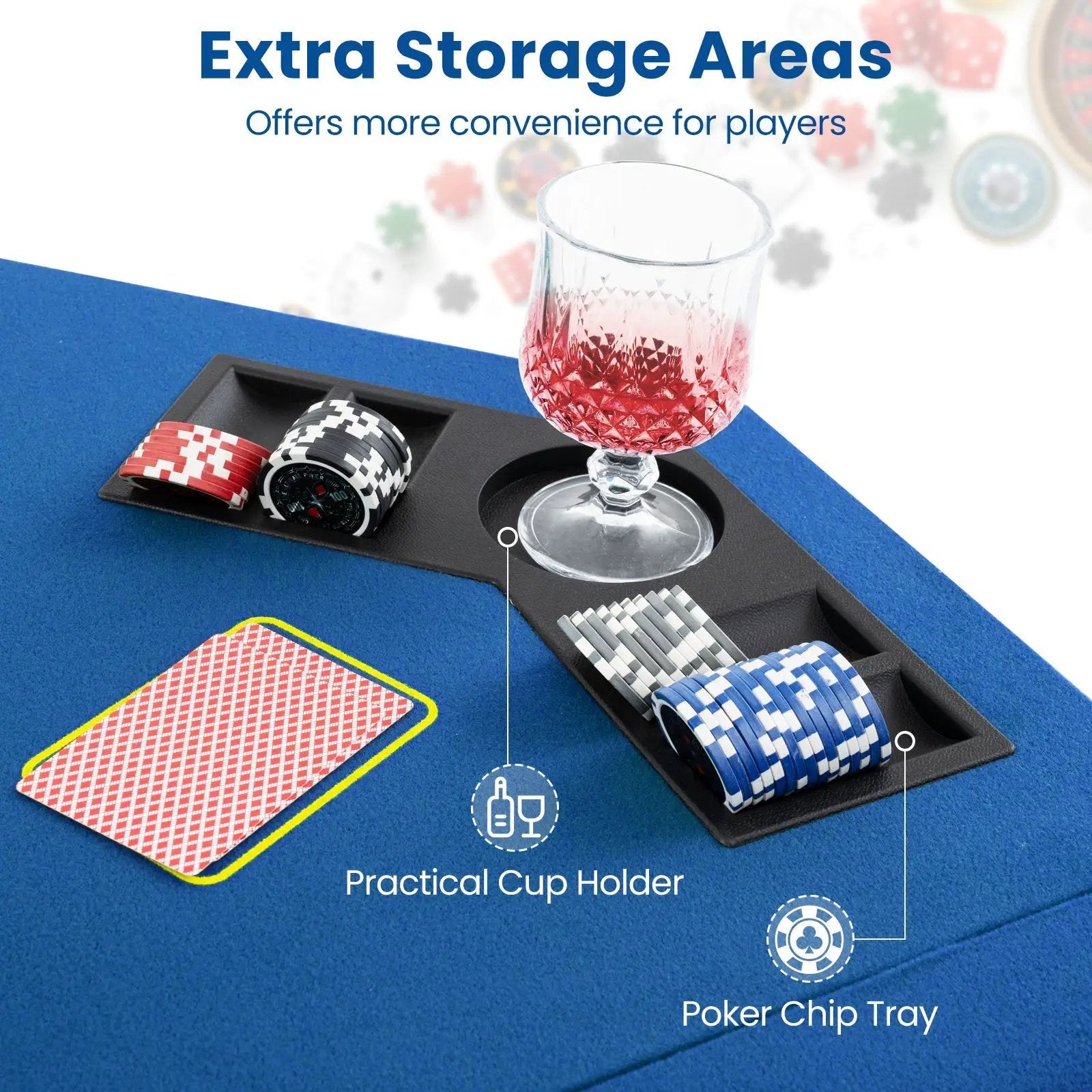 48 Inch 8-Player Foldable Poker Table Top with Carrying Bag and Cup Holders by DirectDeals