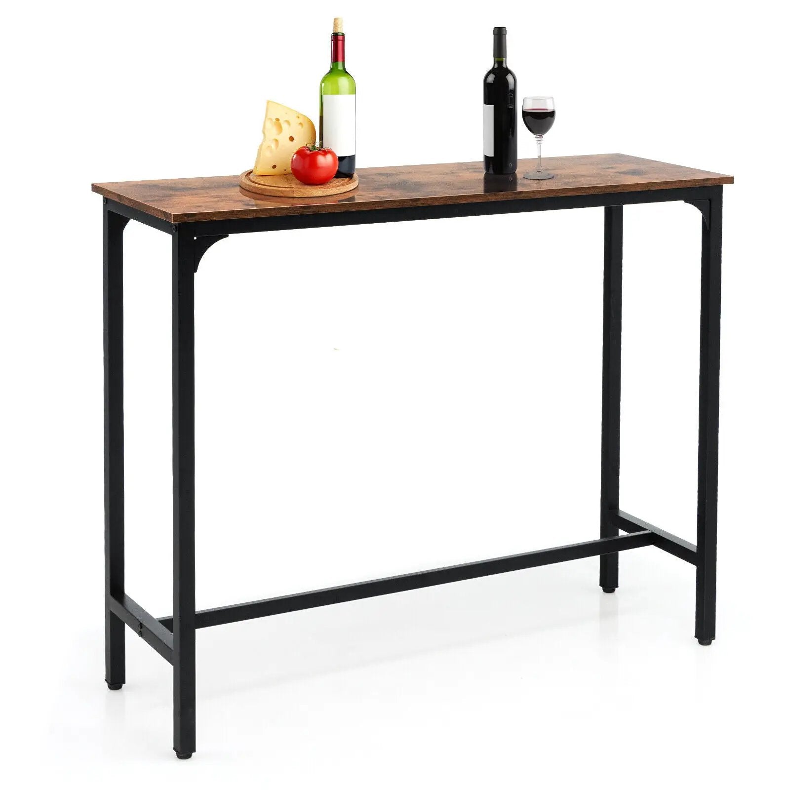 48 Inch Industrial Pub Dining Table with Steel Frame-Rustic Brown by DirectDeals