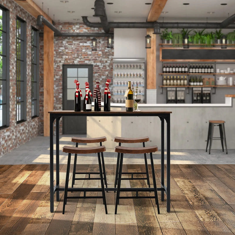 48 Inch Industrial Pub Dining Table with Steel Frame-Rustic Brown by DirectDeals