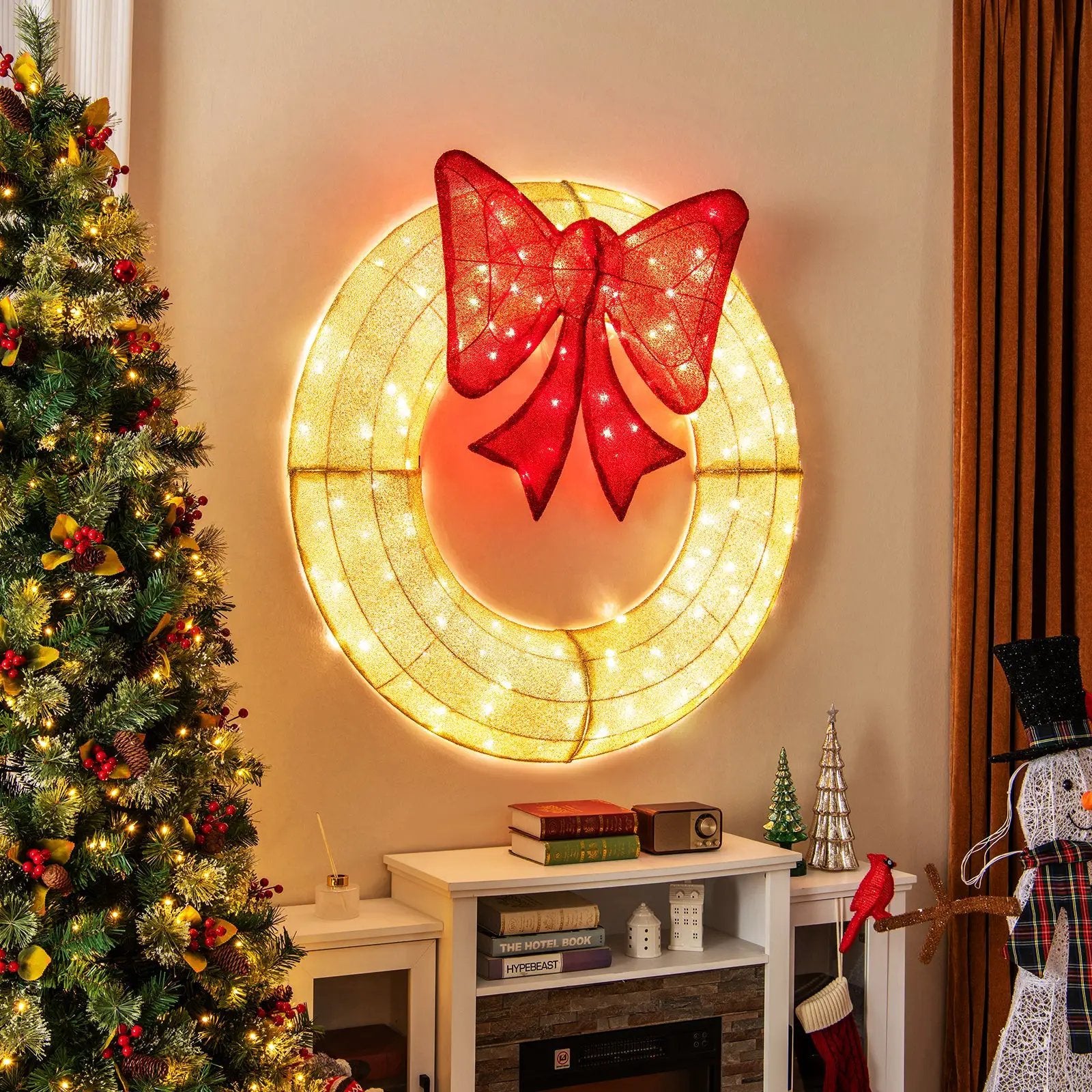 48 Inch Pre-Lit Lighted Christmas Mesh Wreath with Bow and 200 LED Bulbs by DirectDeals