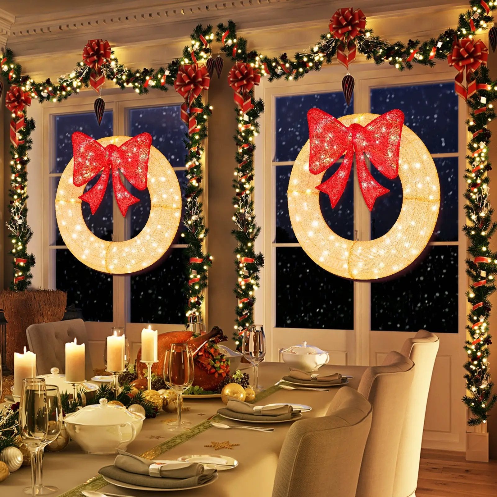 48 Inch Pre-Lit Lighted Christmas Mesh Wreath with Bow and 200 LED Bulbs by DirectDeals