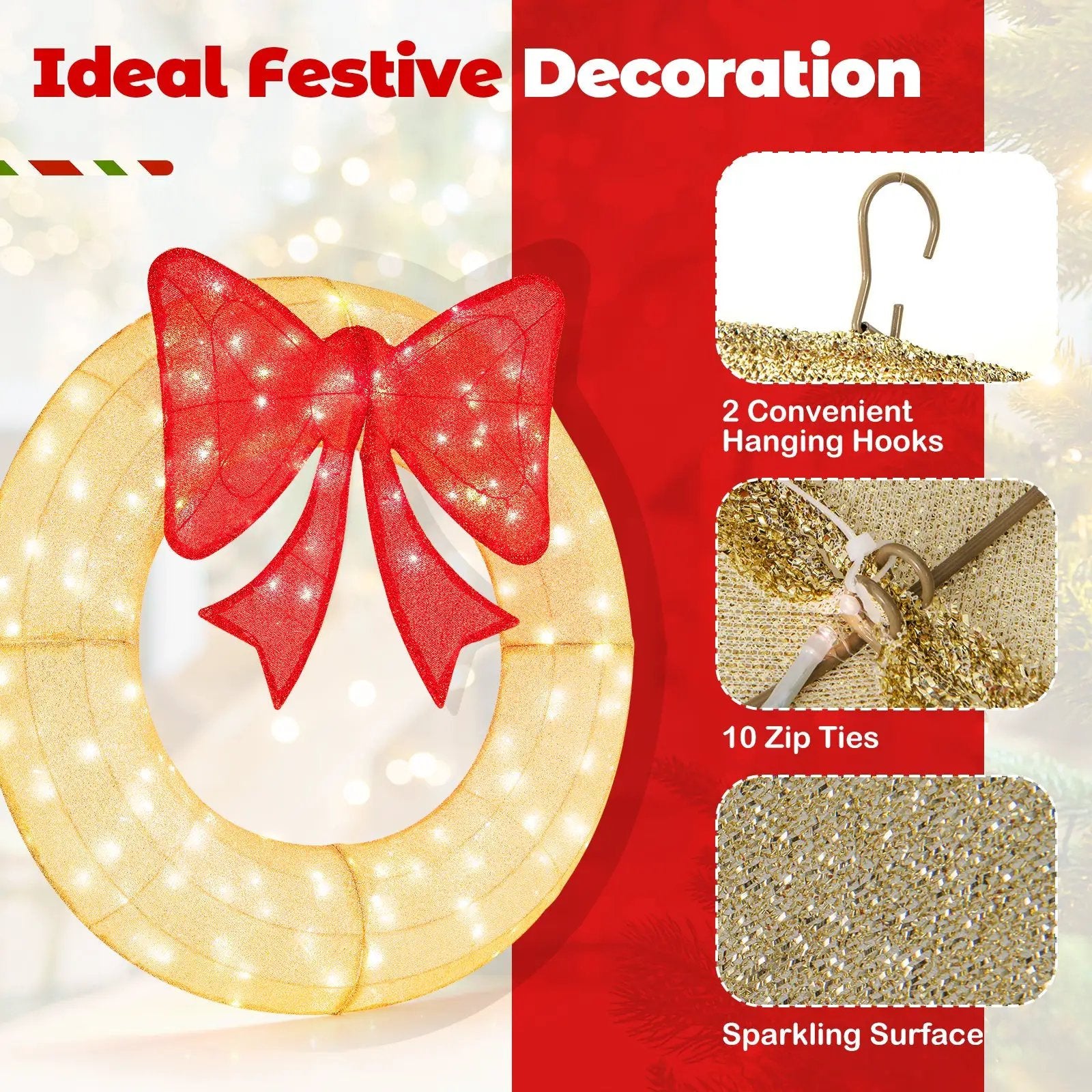 48 Inch Pre-Lit Lighted Christmas Mesh Wreath with Bow and 200 LED Bulbs by DirectDeals