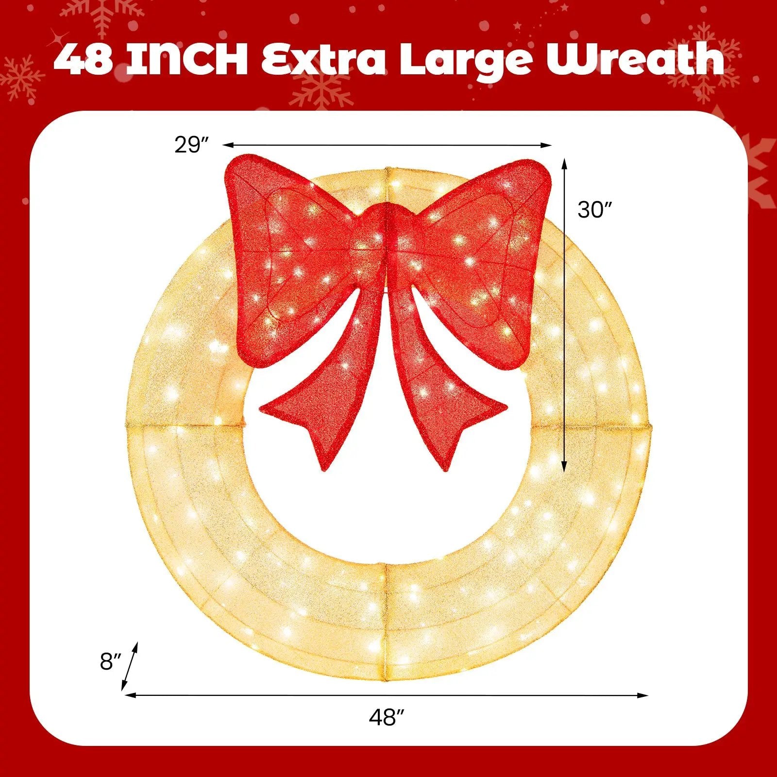 48 Inch Pre-Lit Lighted Christmas Mesh Wreath with Bow and 200 LED Bulbs by DirectDeals