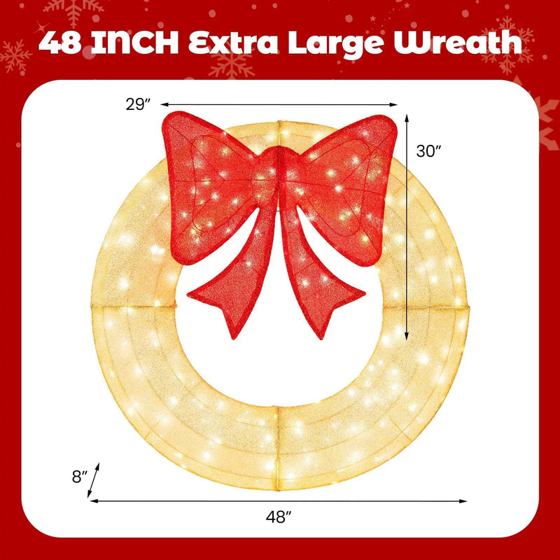 48 Inch Pre-Lit Lighted Christmas Mesh Wreath with Bow and 200 LED Bulbs by DirectDeals